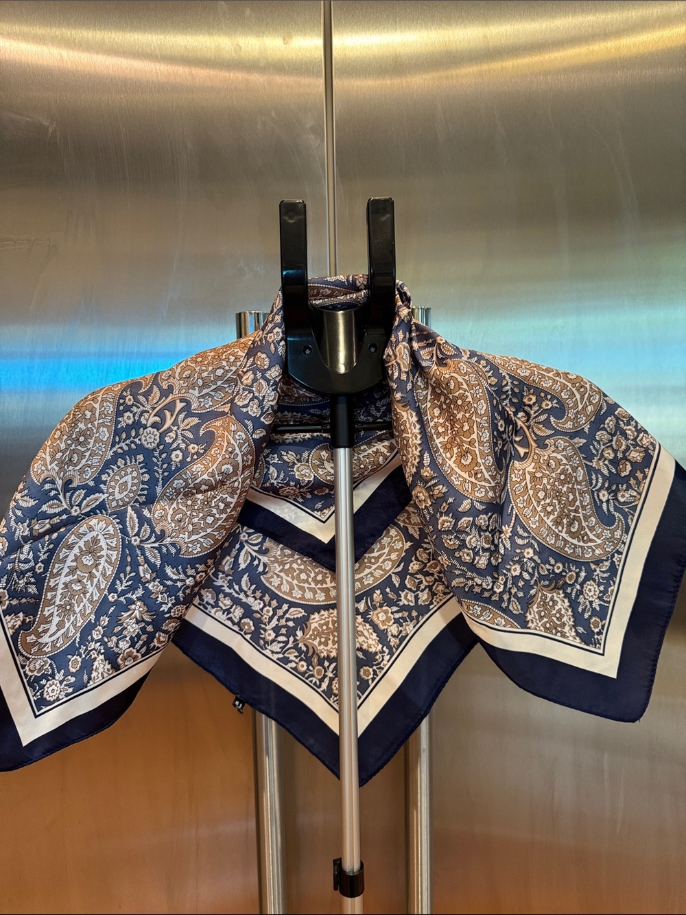 Classic Paisley Square Scarf in Navy and Beige